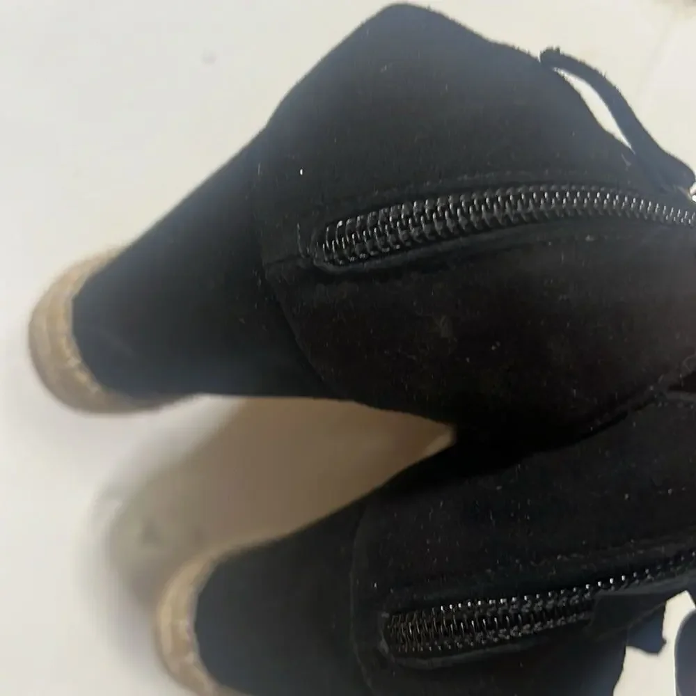 JEAN MICHEL CAZABAT ESPADRILLES WEDGE PLATFORM BLACK‎ SUEDE SHOES SIZE 38 1/2